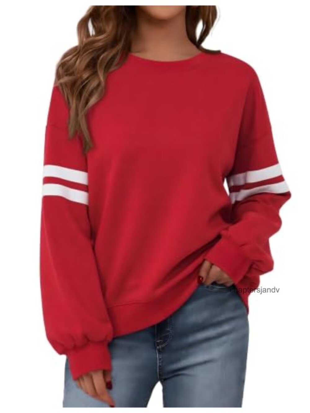 Oversized Varsity Striped Knit Pullover Sweatshirt Drop Shoulder Crew Neck